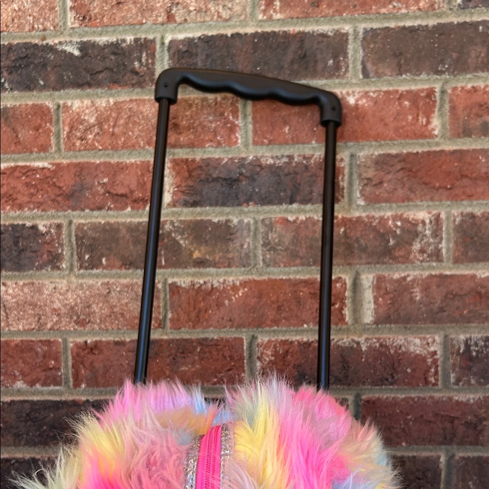 Justice Girls Emoji Fuzzy Rainbow Rolling Carry On Luggage bag light up wheels - Picture 6 of 9